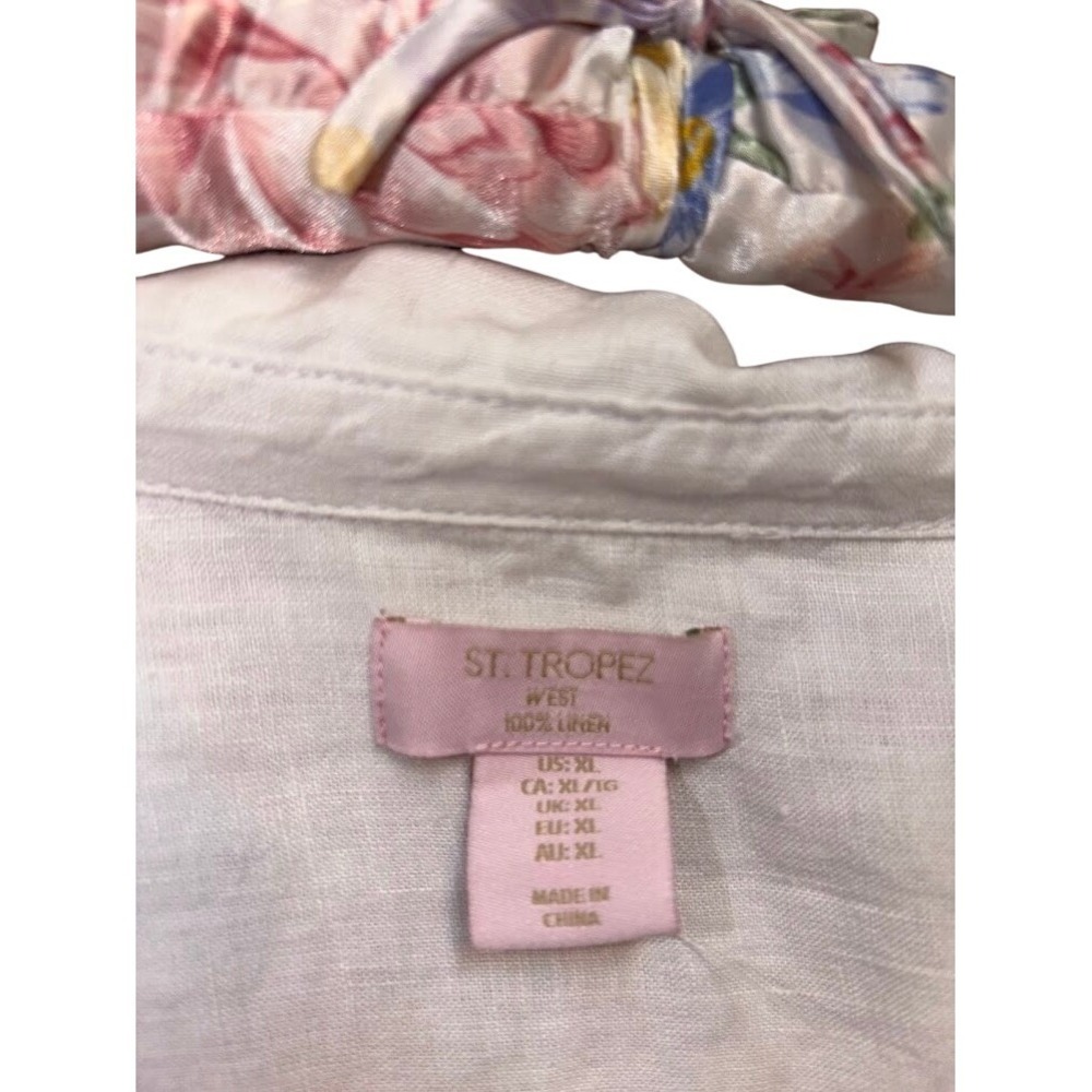 St. Tropez West 100% Linen White Button Down Shirt Womens XL Long Sleeve Classic